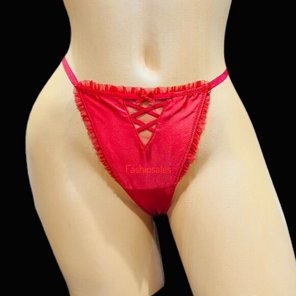 Victorias Secret Dream Angels Soft Satin Ruffle Trim V String  thong Panty Red - Picture 5 of 9